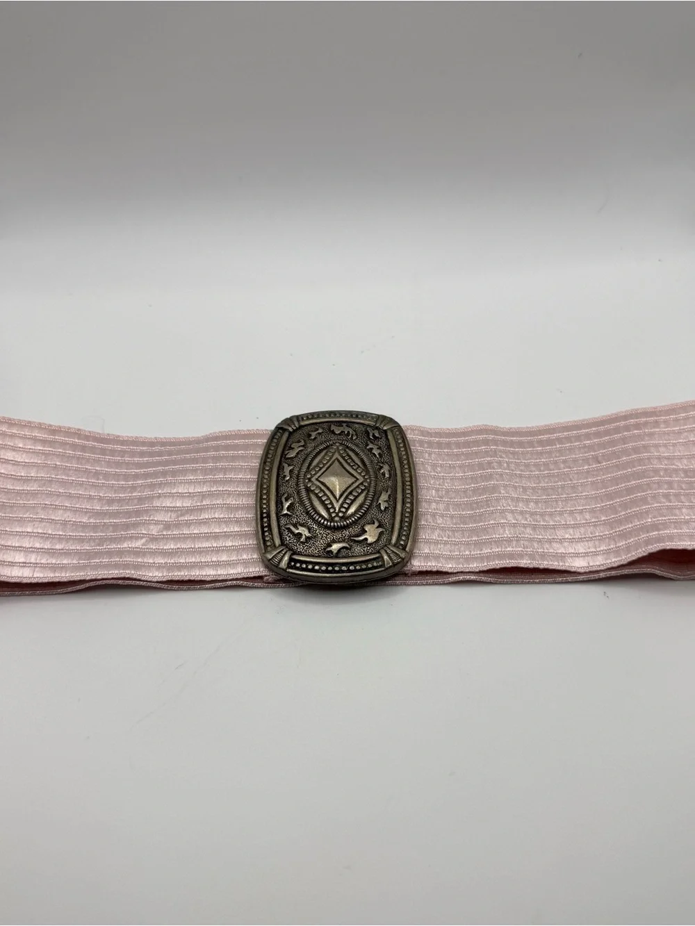 Vintage pearl 1990 Pink Elastic Waist Belt with Decorative Metal Buckle